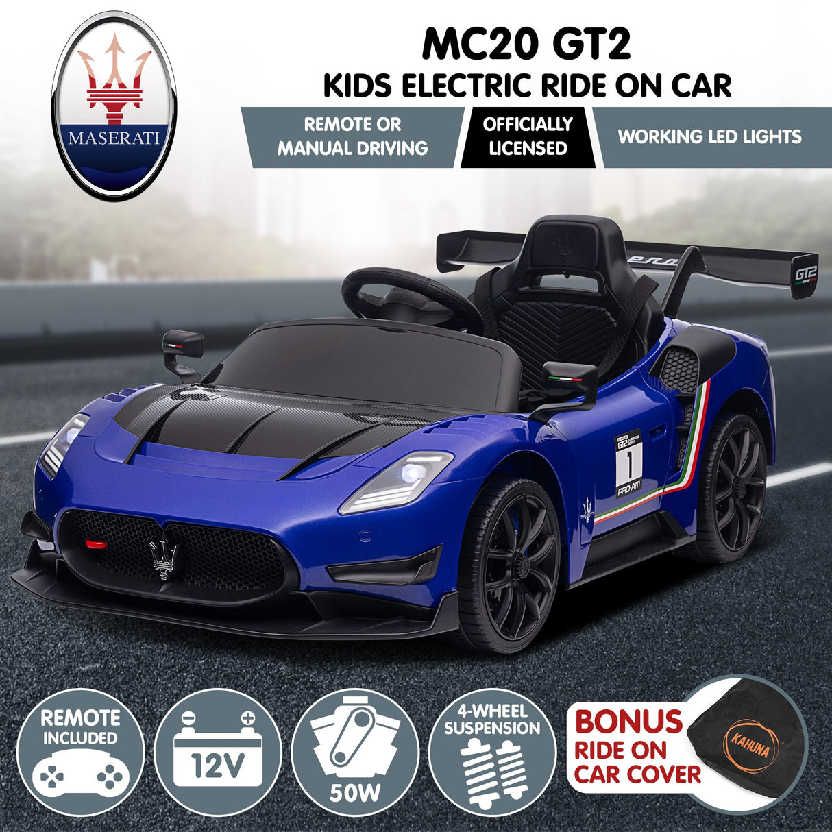 Longcross Kids Ride On Car, 12V Electric Race Car, Blue
