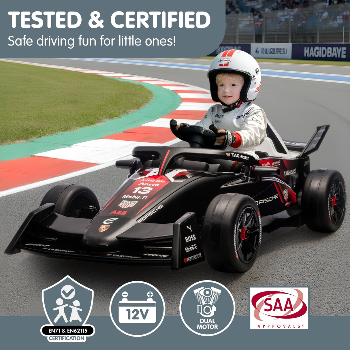 Elvington Kids Ride On Car, 12V Electric Race Car, Red