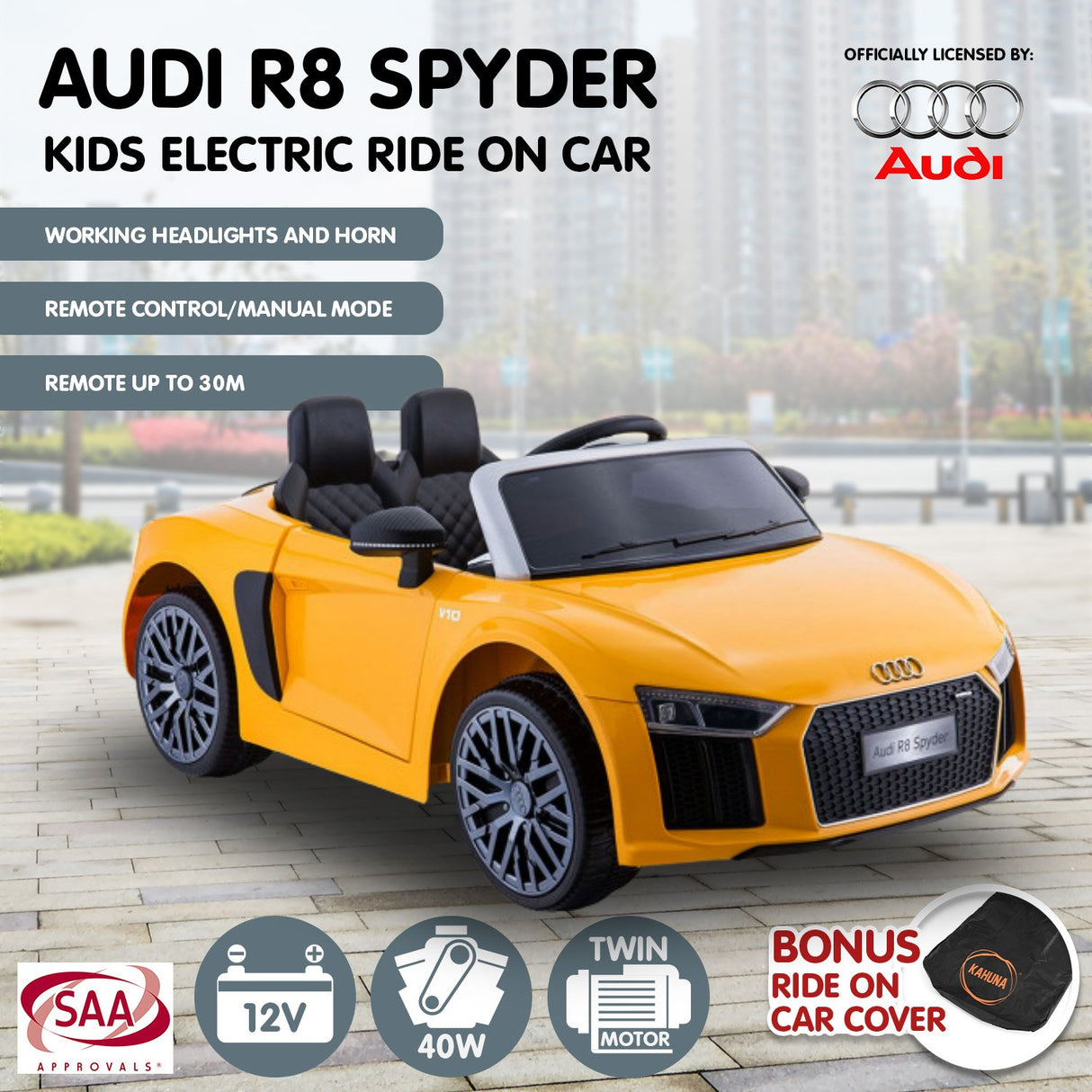 Woodbridge Kids Ride On Car, 12V Electric, Yellow