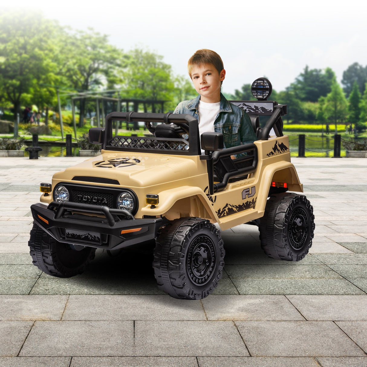 Pembrey Kids Ride On Car, 12V Electric 4WD, Khaki