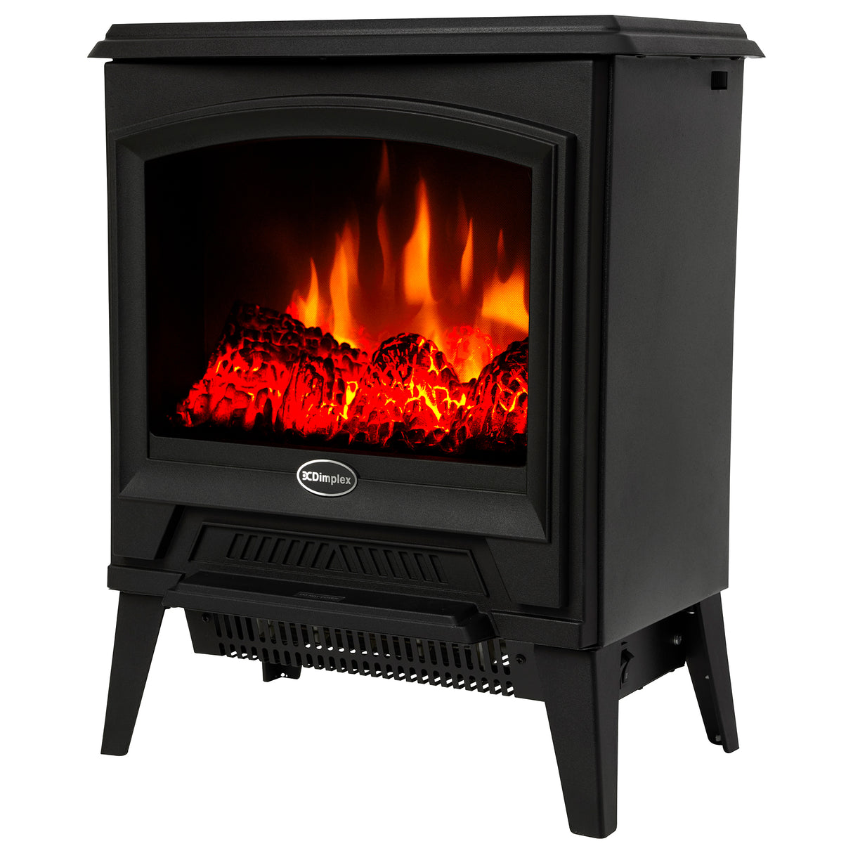 Close up of the lava rock style fuel bed and glowing flame effect