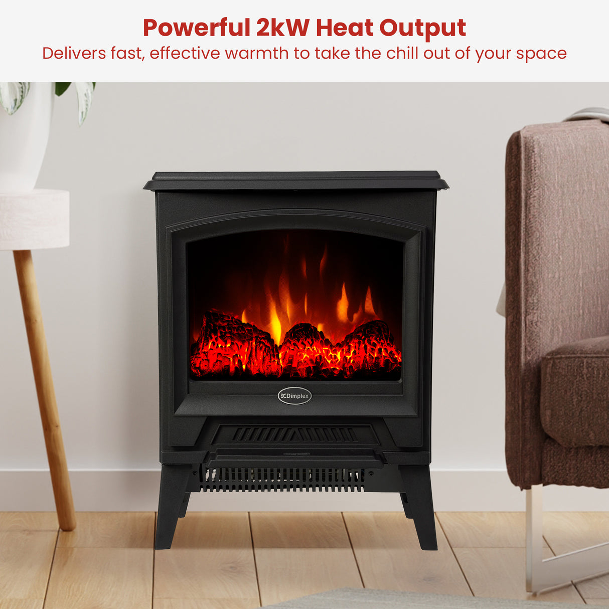 Flame effect running with the heat switched off on the black electric stove