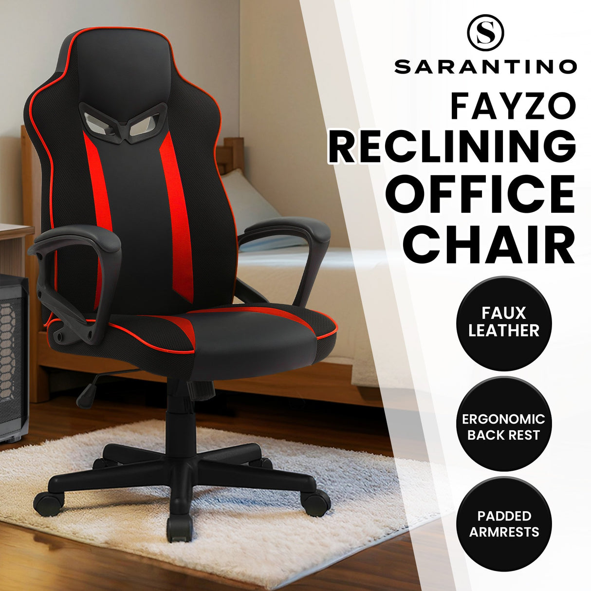 Two Rocks black and red racing gaming chair, view 2