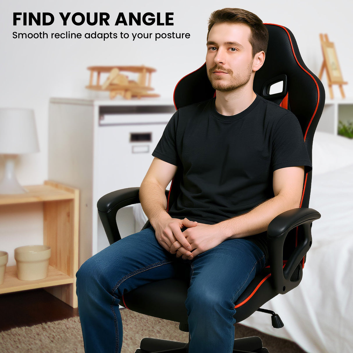 Two Rocks black and red racing gaming chair, view 5