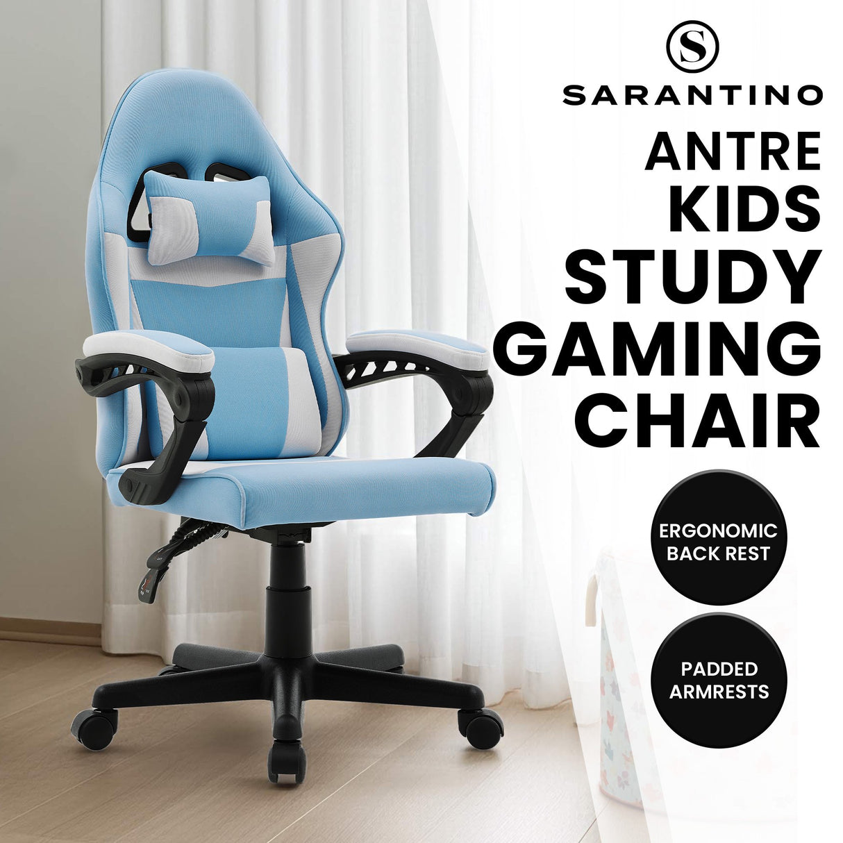 Sarantino Antre Kids Adjustable Study and Gaming Chair — Black and White — Allure Home Collections