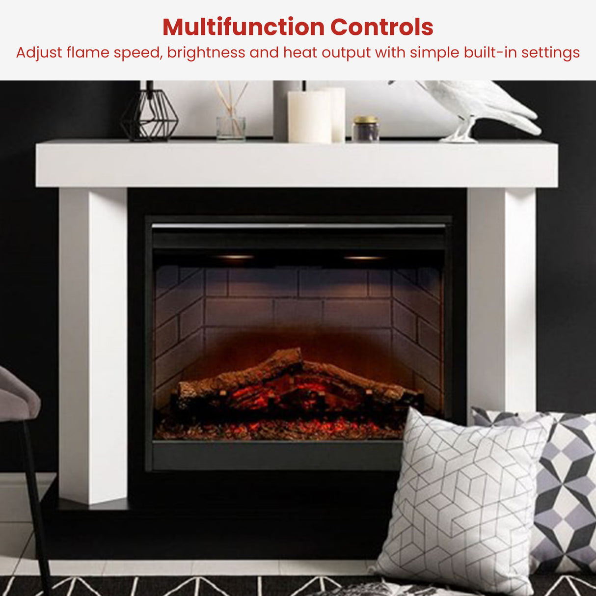Control detail for flame speed and interior brightness on the electric firebox