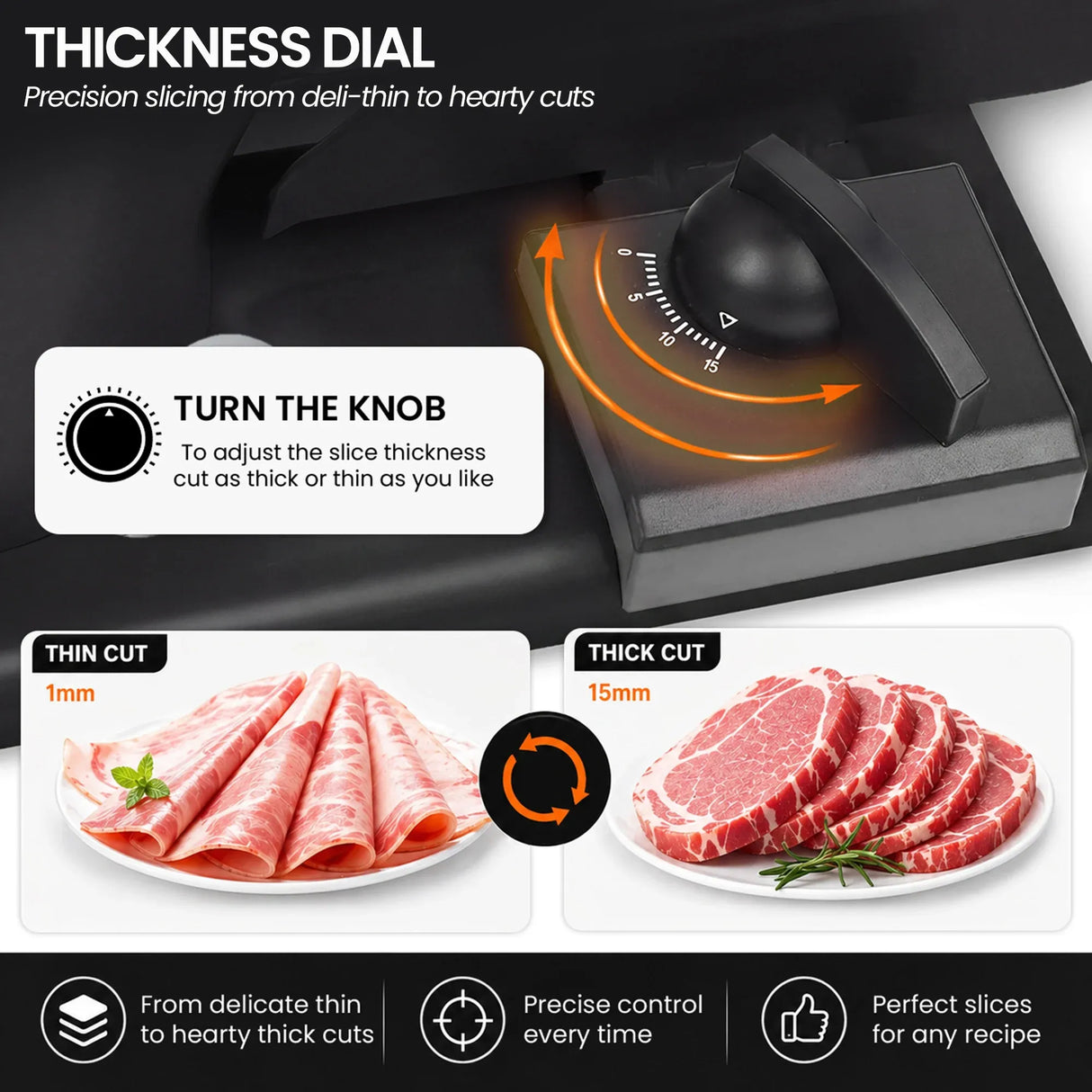 Detachable rod and blade removal detail on electric food slicer