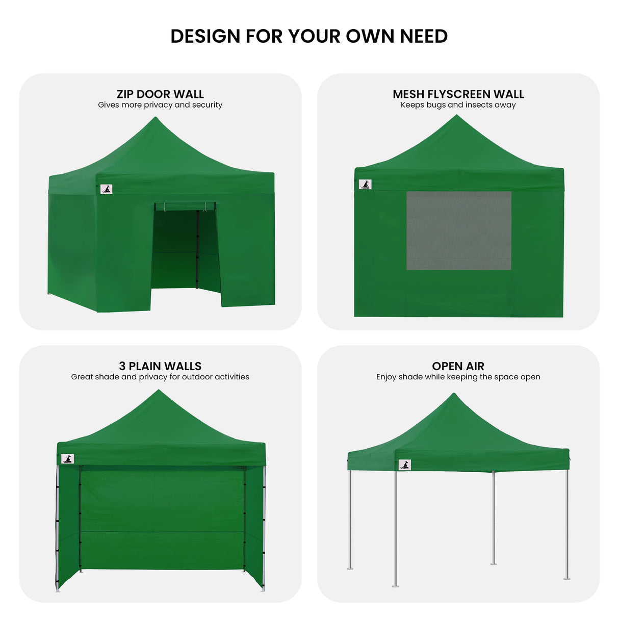 Diagram showing the 3 x 3 m footprint and 3.2 m height of the gazebo