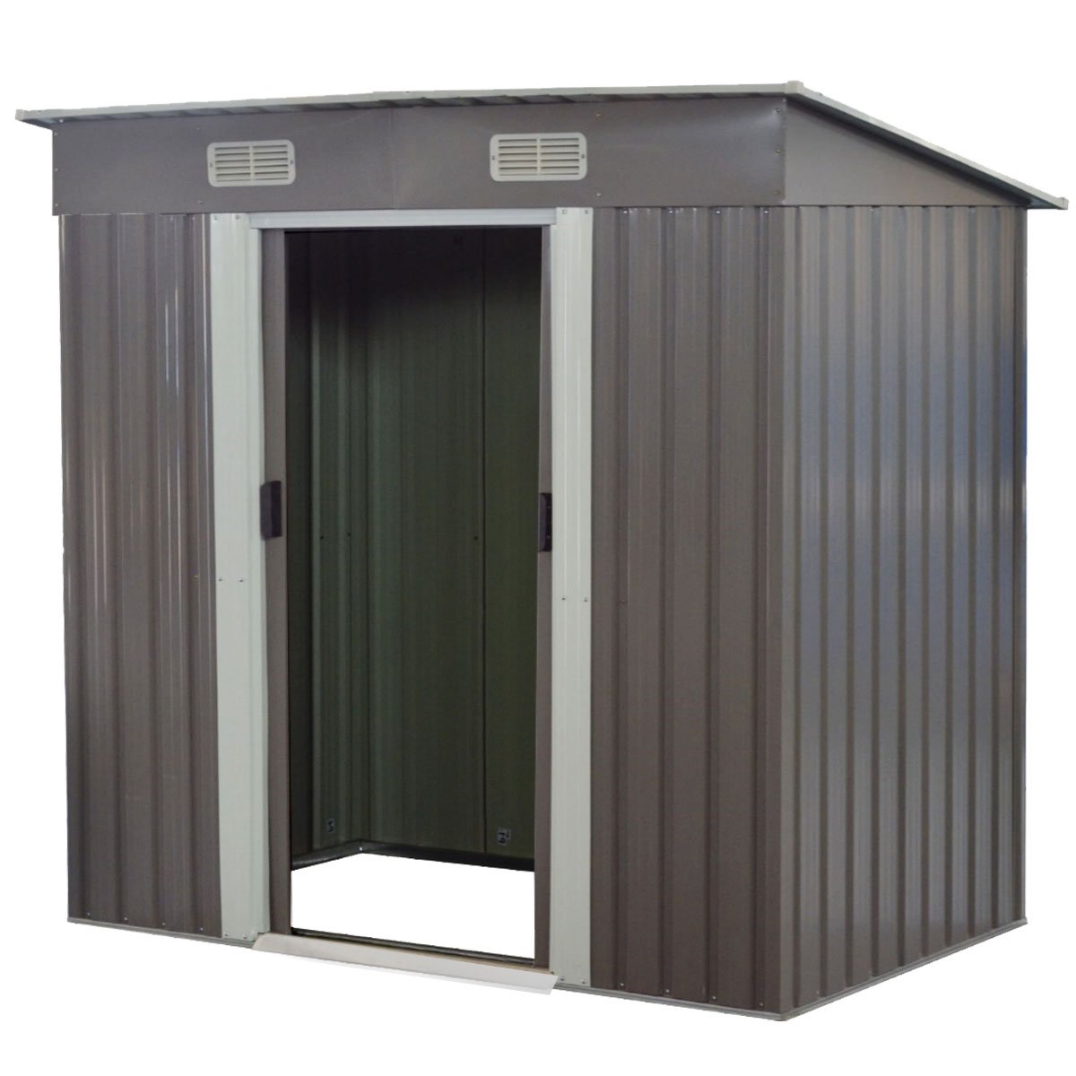 Grey 4x8ft metal garden shed with base