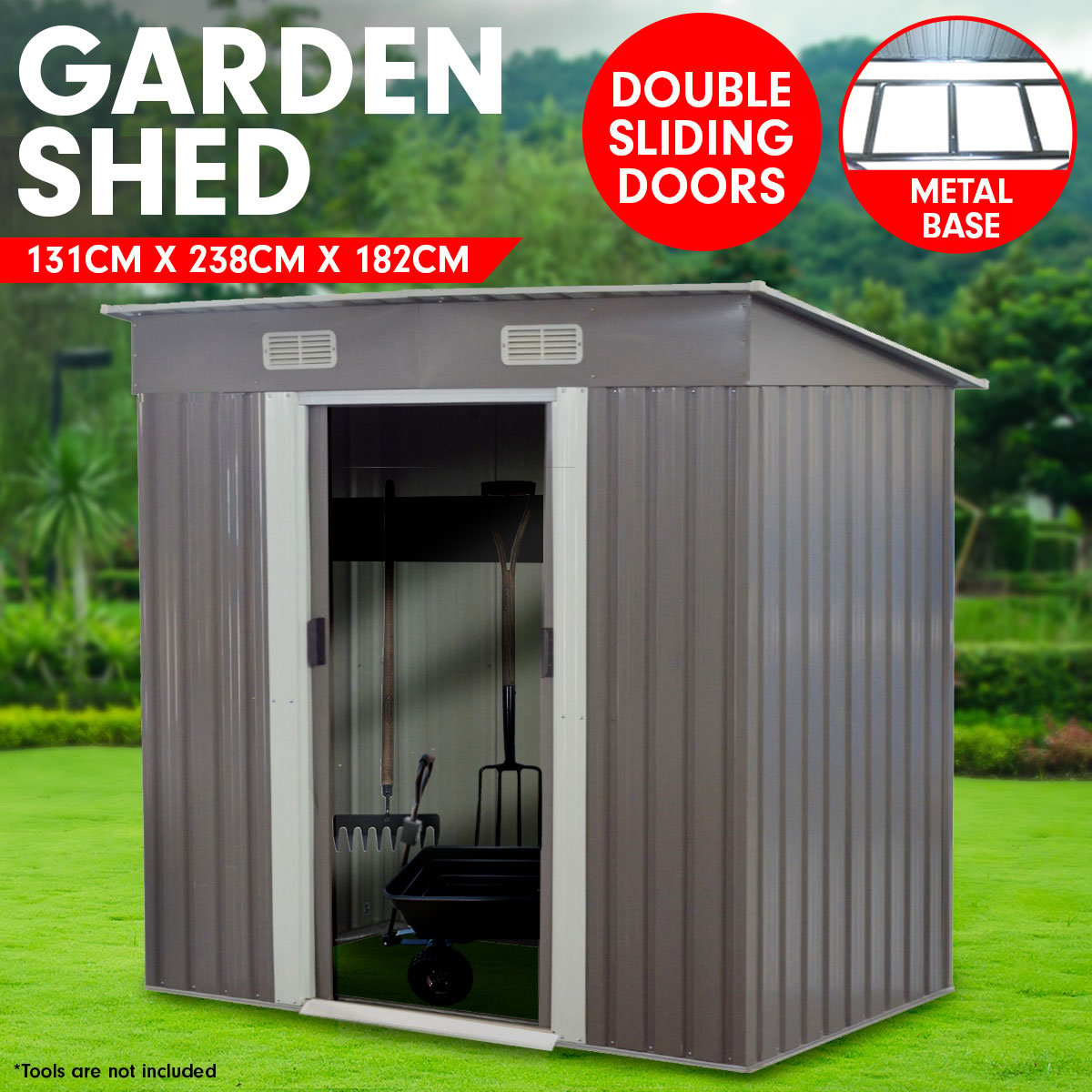 Grey 4x8ft metal garden shed with base (view 2)