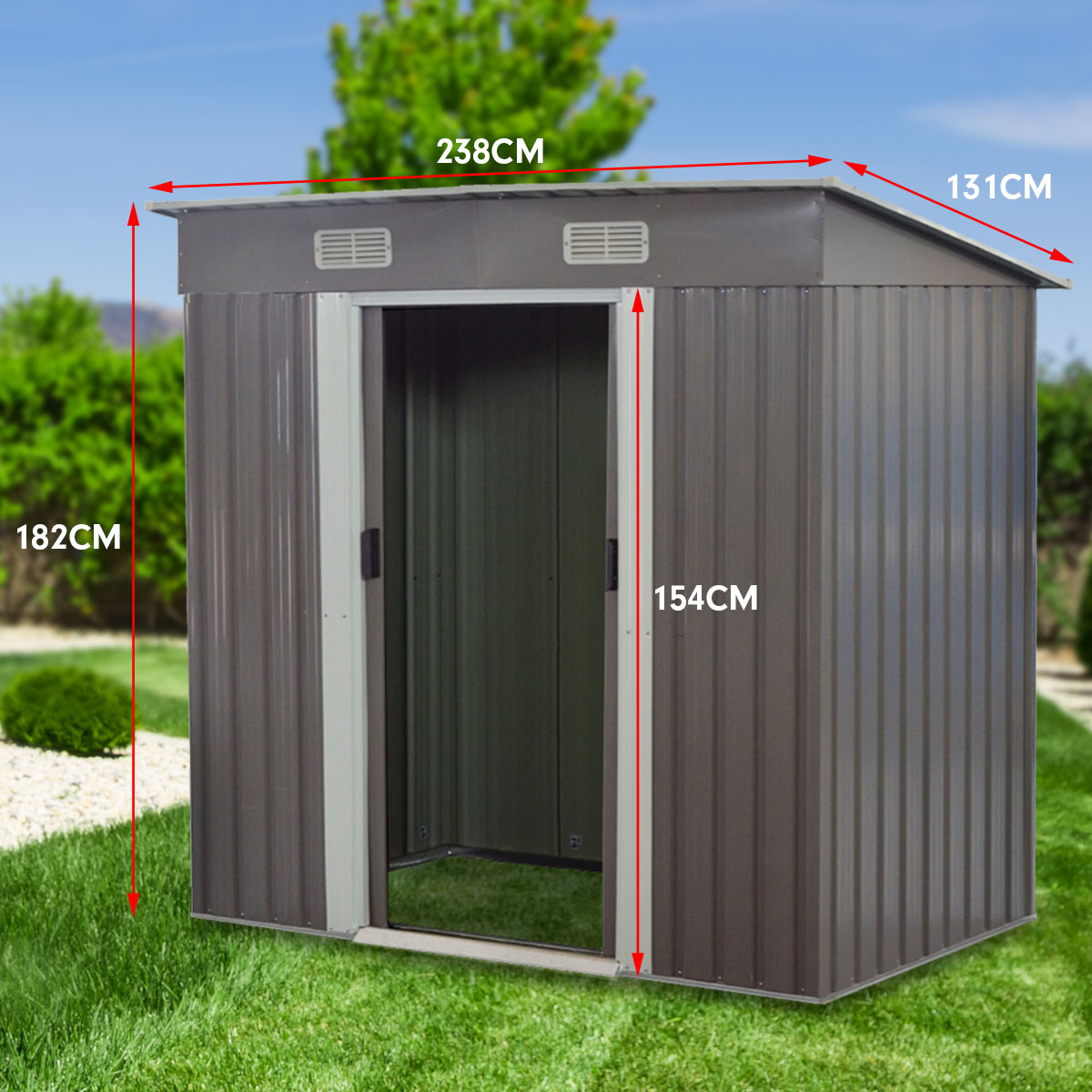 Grey 4x8ft metal garden shed with base (view 5)