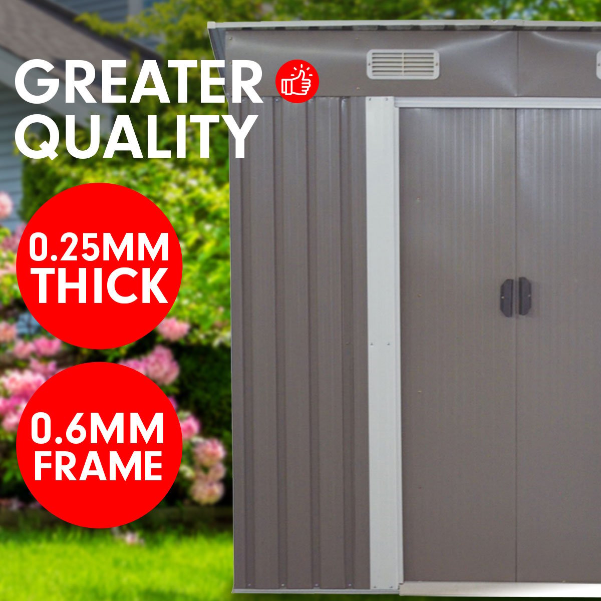 Grey 4x8ft metal garden shed with base (view 6)