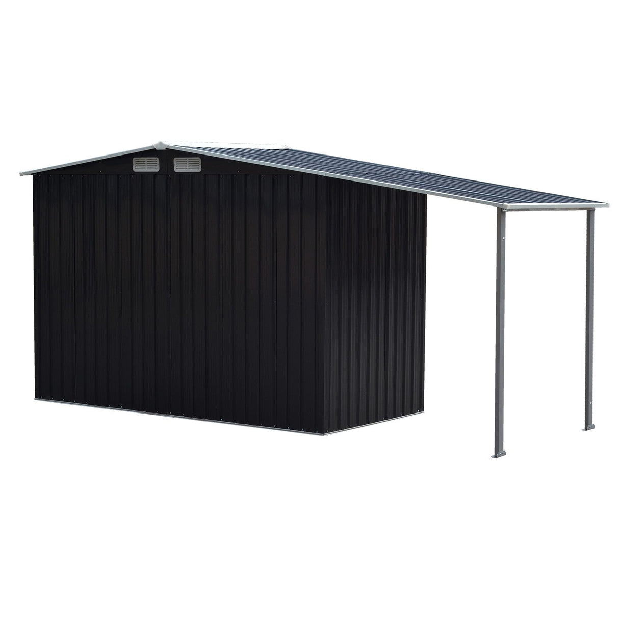 Zinc Steel Garden Shed 4 x 8ft with Open Storage - Black