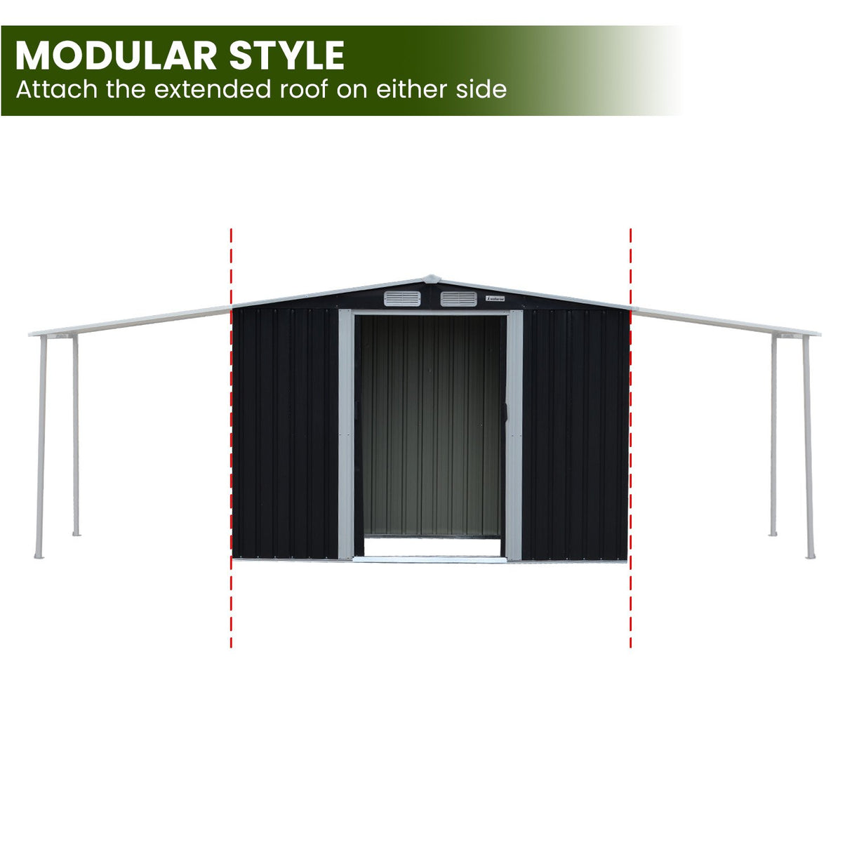 Zinc Steel Garden Shed 4 x 8ft with Open Storage - Black