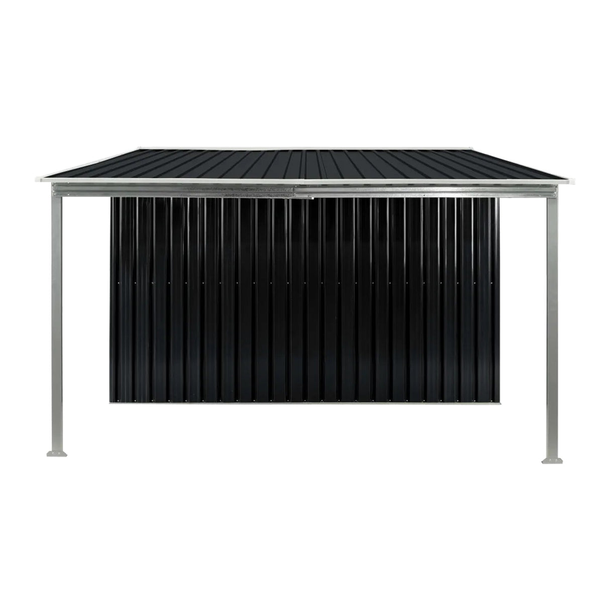 Black 6x8ft metal garden shed with open side storage (view 3)