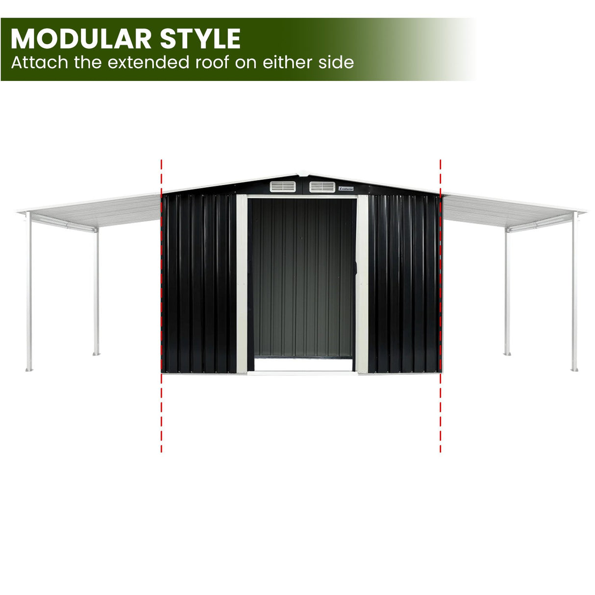 Black 6x8ft metal garden shed with open side storage (view 5)