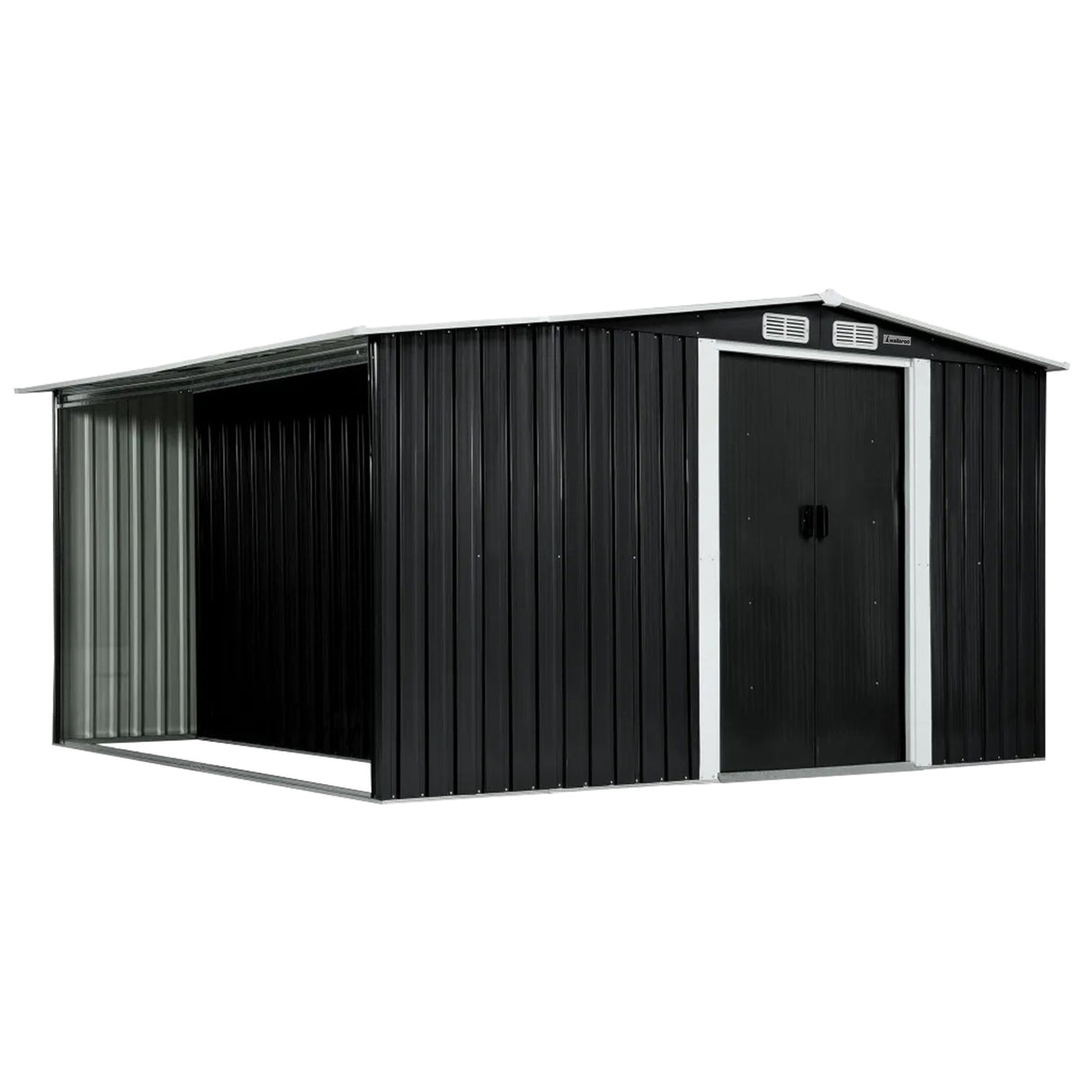 Black 6x8ft metal garden shed with semi-closed side storage (view 3)