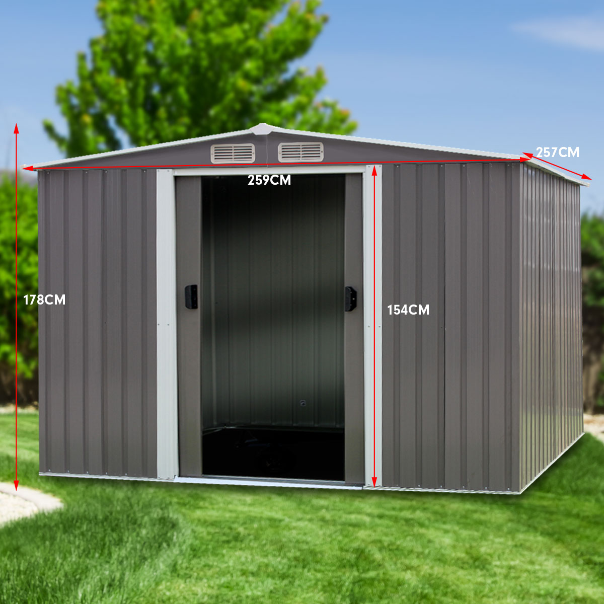 Steel garden shed interior storage space
