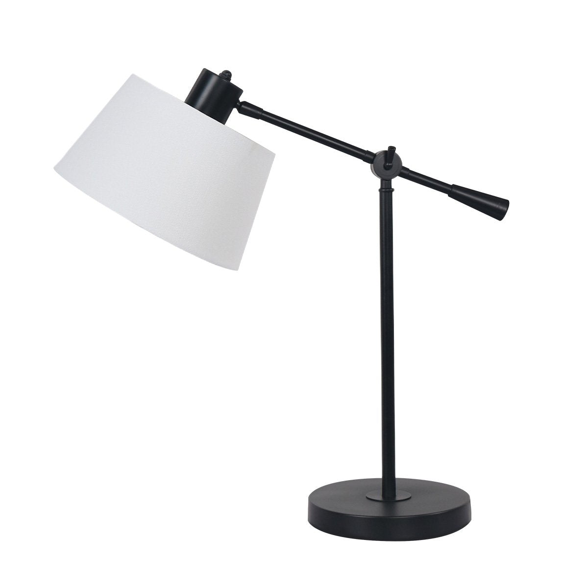 Adjustable black metal table lamp with white linen shade - view 1