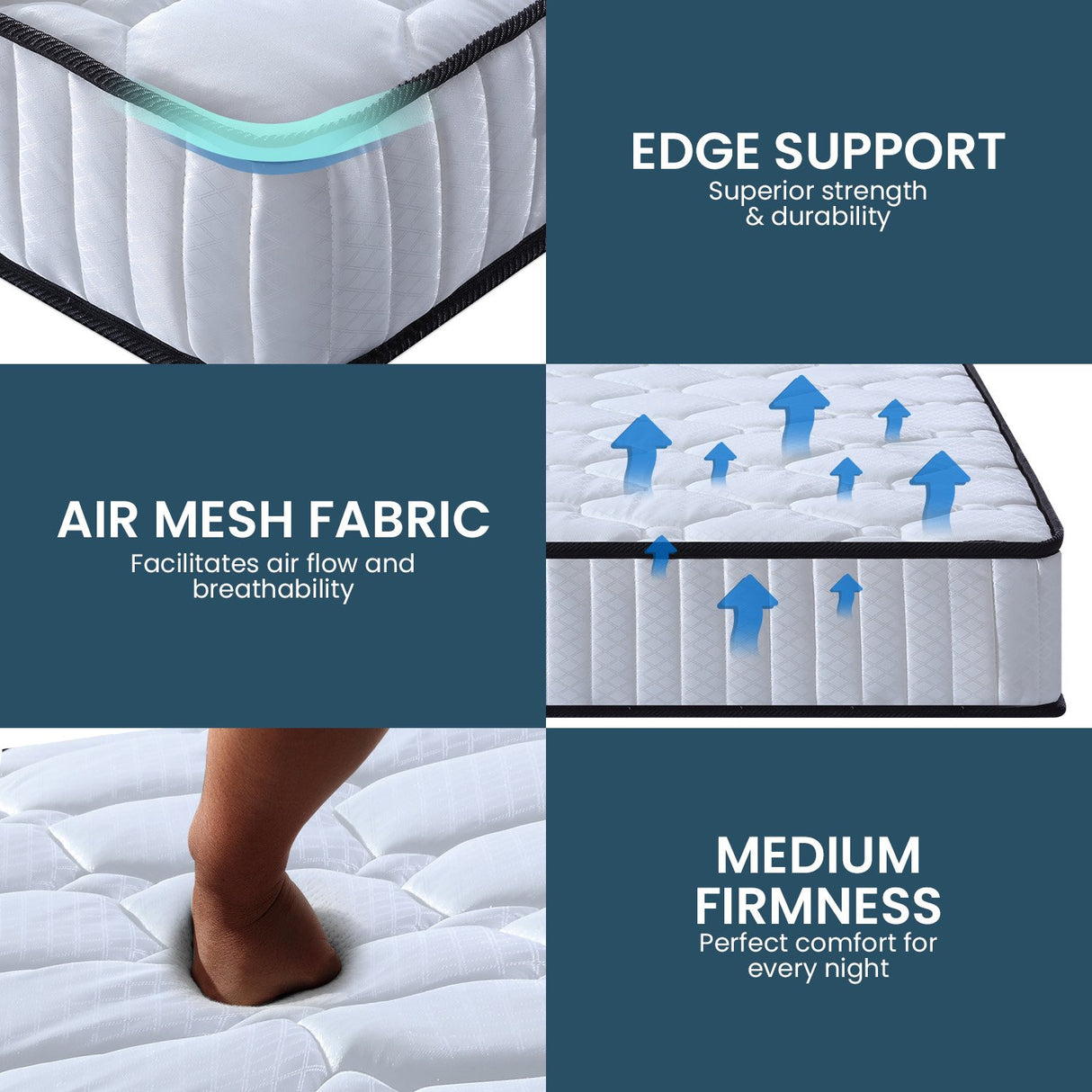 Laura Hill King Single Pocket Spring Mattress — 21cm, High-Density Foam — Allure Home Collections