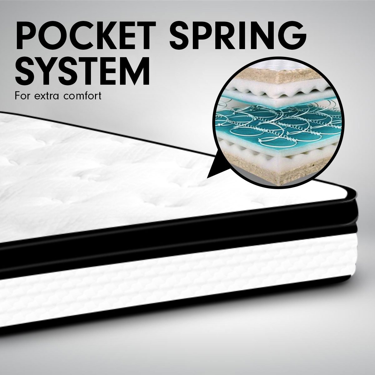 Medium euro top pocket spring mattress, 32cm queen