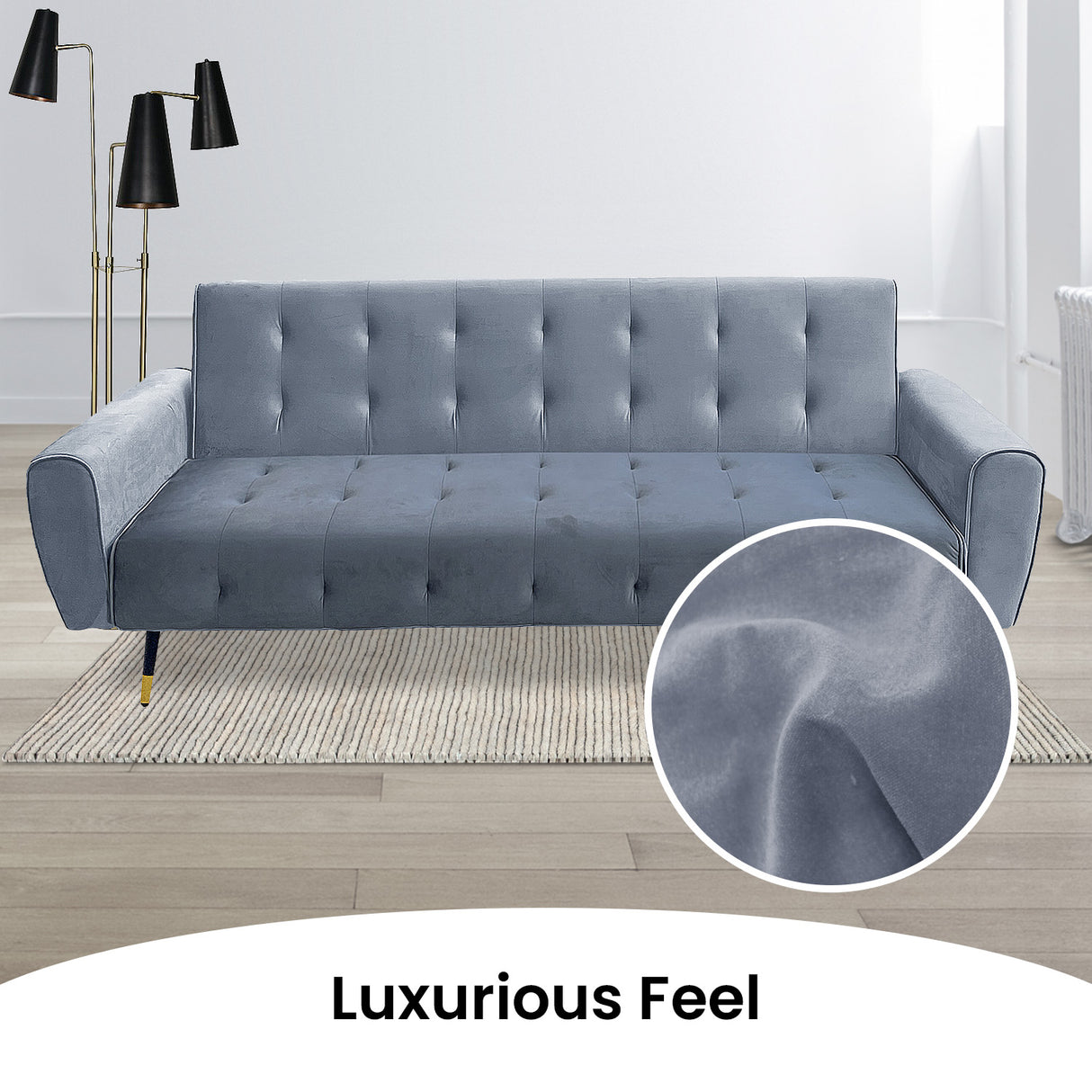 Sarantino Ava Light Grey Velvet Sofa Bed