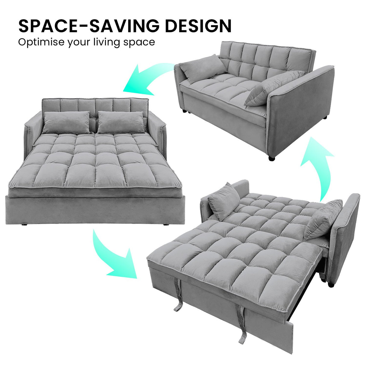 Sarantino QUINCY 2-Seater Velvet Sofa Bed — Dark Grey, Wooden Frame, Tufted — Allure Home Collections