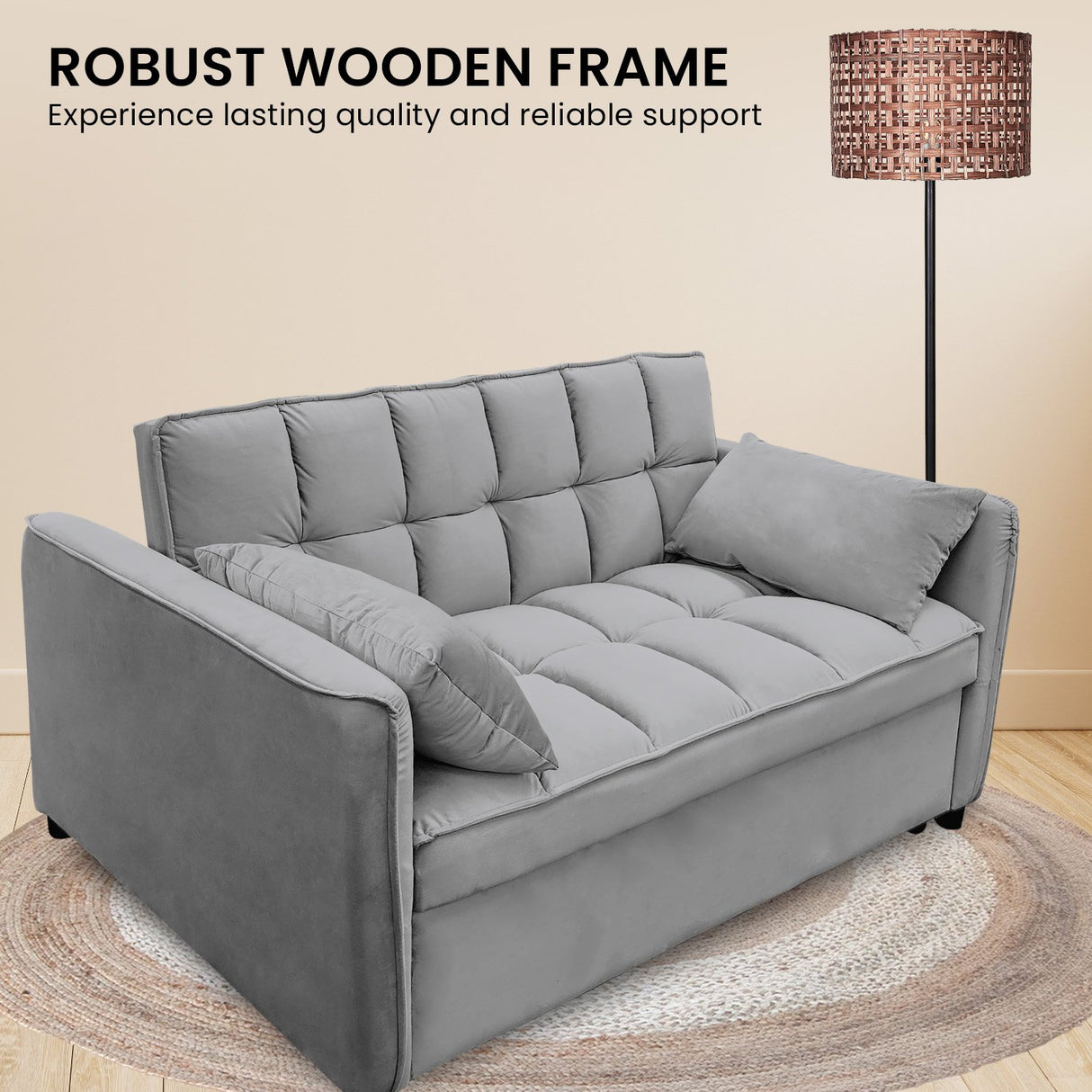 Sarantino QUINCY 2-Seater Velvet Sofa Bed — Dark Grey, Wooden Frame, Tufted — Allure Home Collections