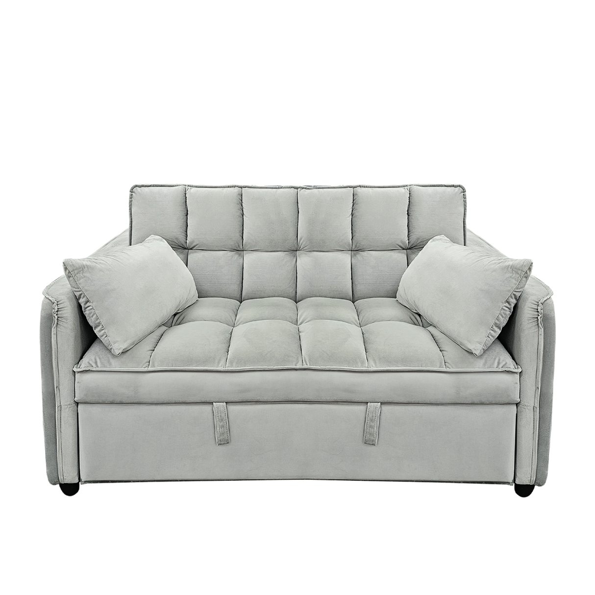 Sarantino QUINCY 2-Seater Velvet Sofa Bed — Light Grey, Wooden Frame, Tufted — Allure Home Collections