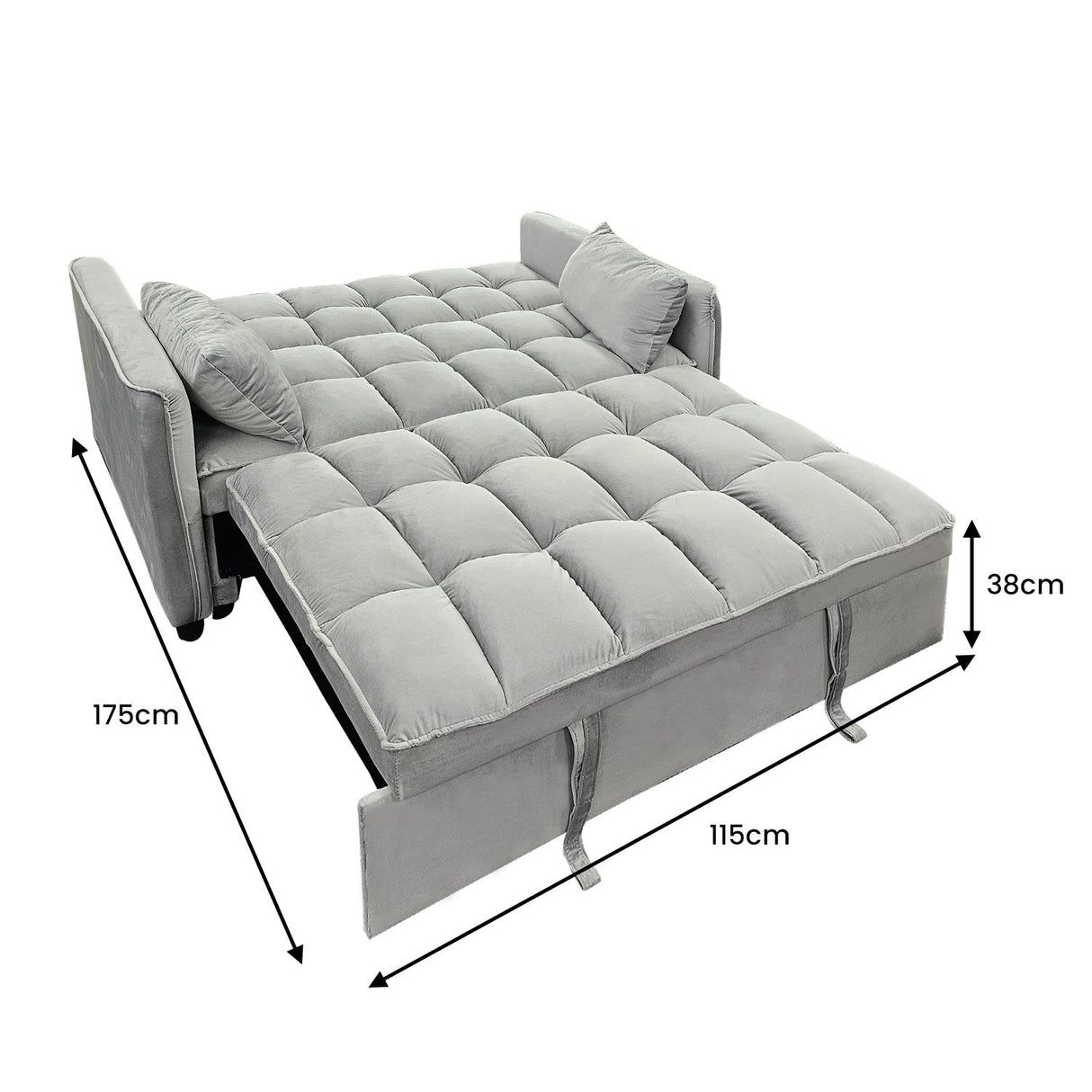 Sarantino QUINCY 2-Seater Velvet Sofa Bed — Light Grey, Wooden Frame, Tufted — Allure Home Collections