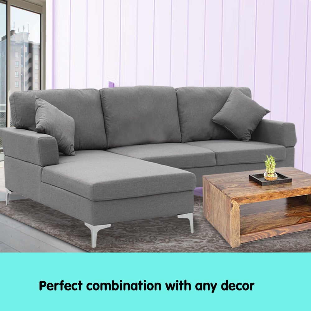 Sarantino Dark Grey Linen L-Shaped Sofa
