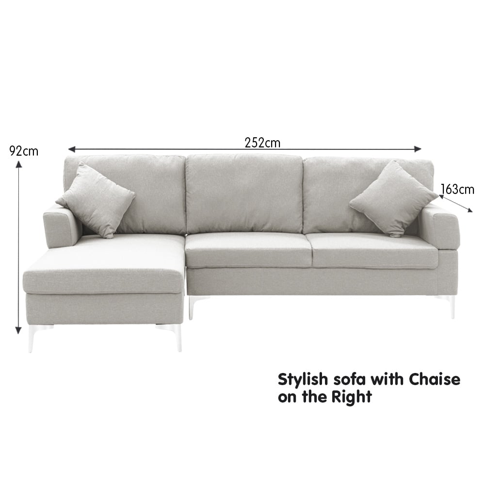 Torrevieja 3 Seater Corner Sofa, Light Grey