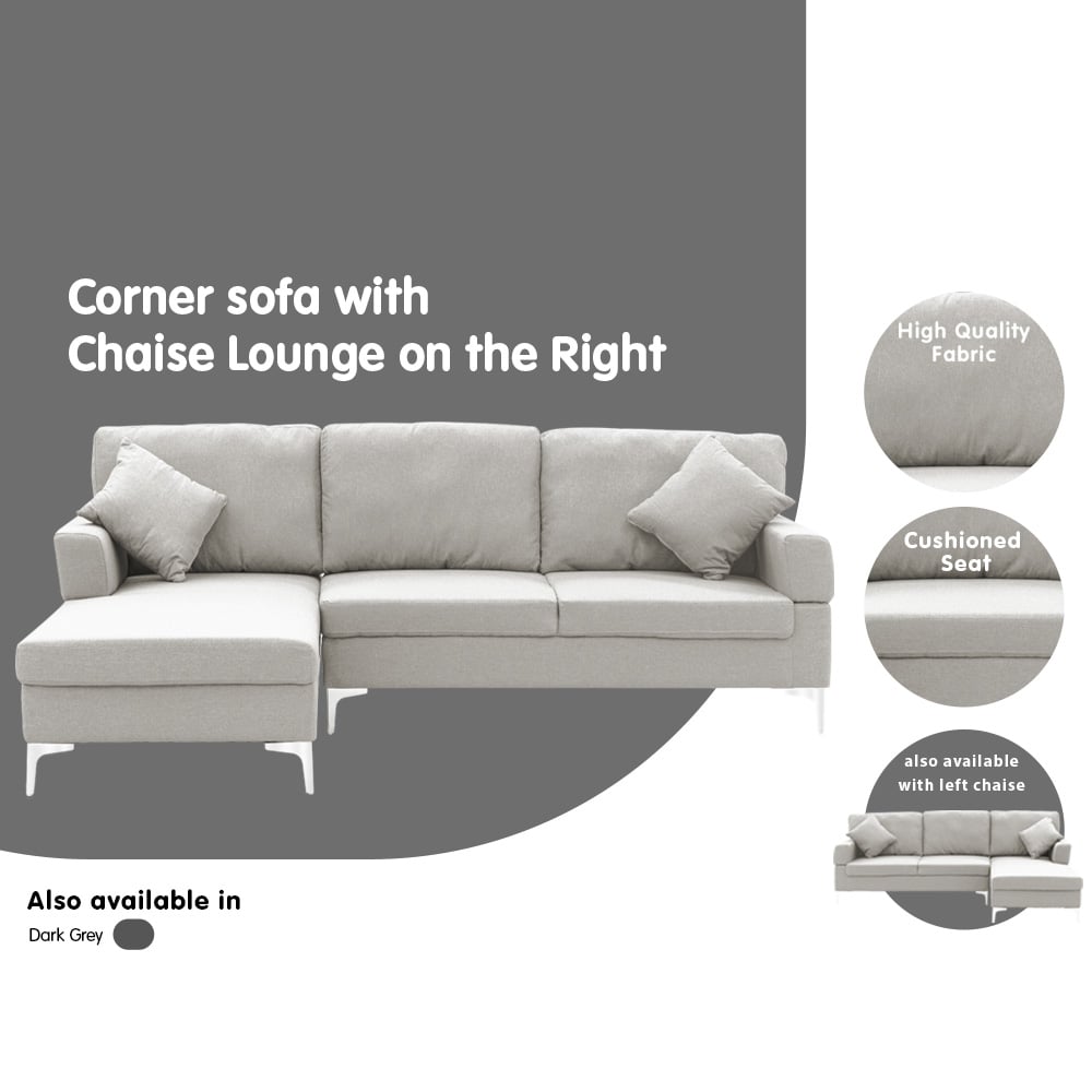 Torrevieja 3 Seater Corner Sofa, Light Grey