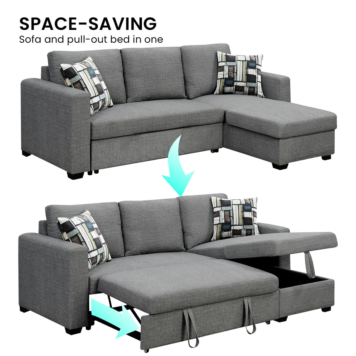 Sarantino Fontana Grey Sofa Bed with Chaise