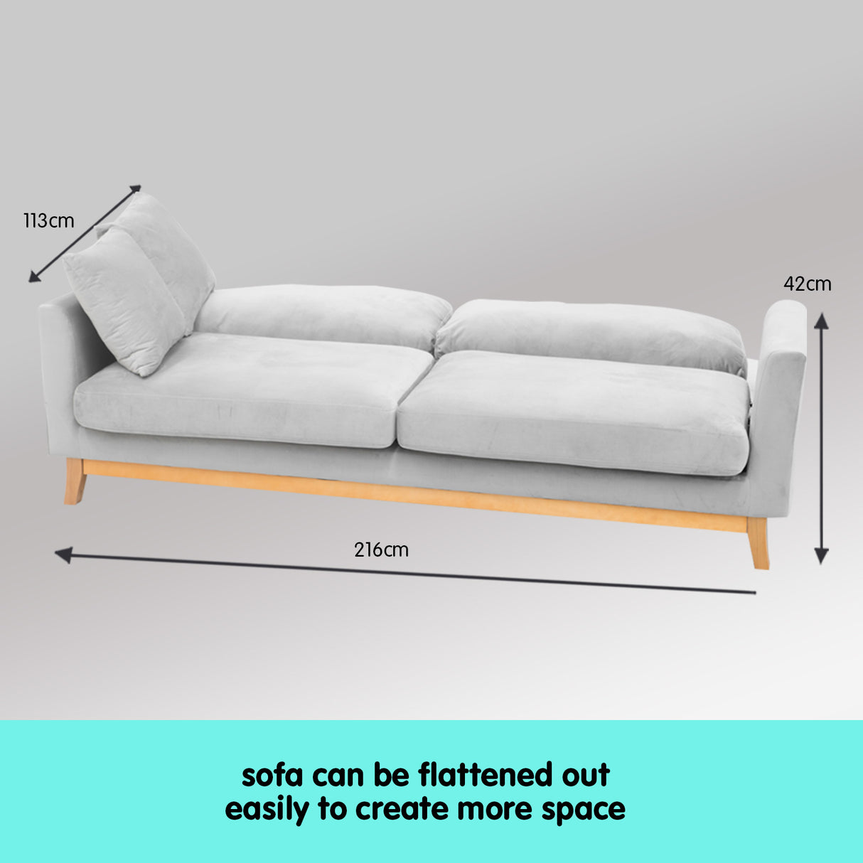 Teulada 3 Seater Sofa Bed, Light Grey