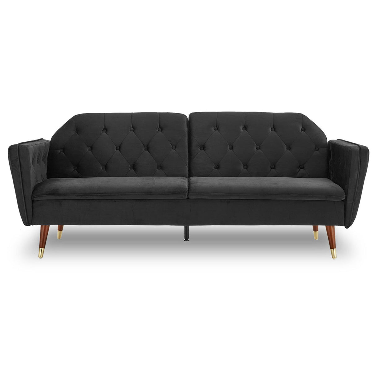 Sarantino Faux Velvet Tufted Convertible Sofa Bed — Brown, Wooden Legs — Allure Home Collections