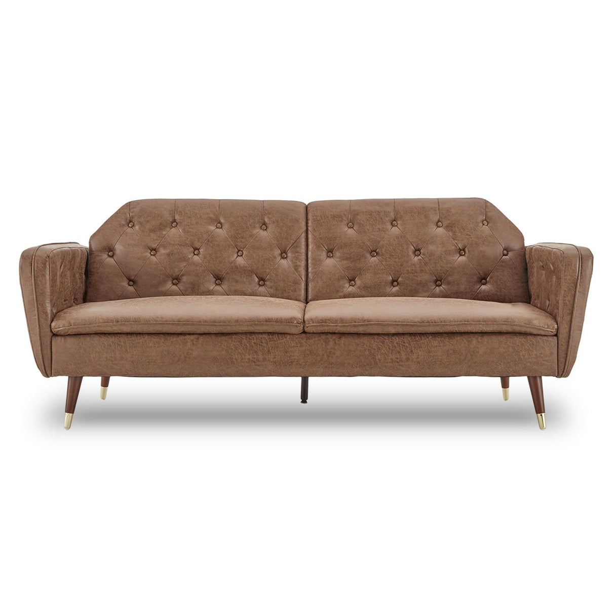 Sarantino Faux Velvet Tufted Convertible Sofa Bed — Brown, Wooden Legs — Allure Home Collections