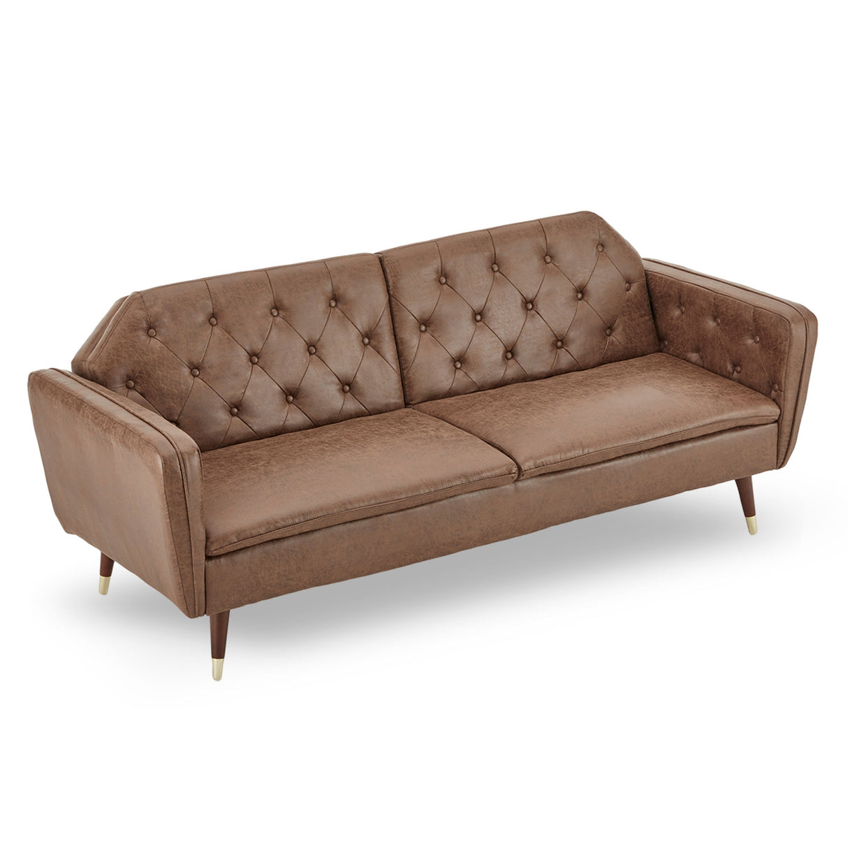 Sarantino Faux Velvet Tufted Convertible Sofa Bed — Brown, Wooden Legs — Allure Home Collections