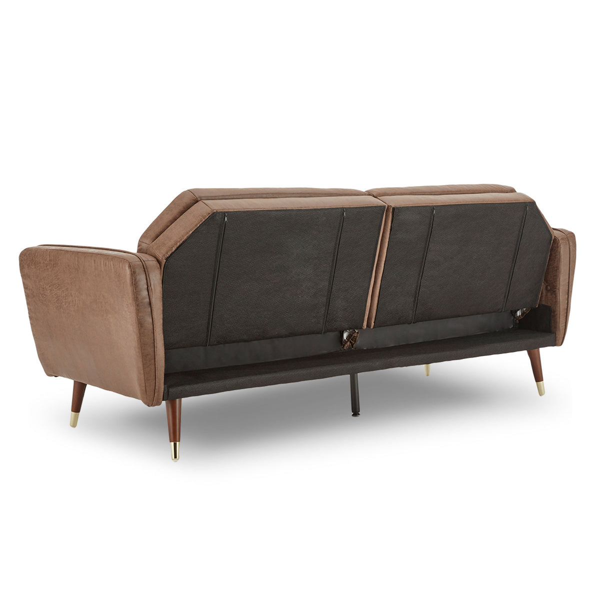 Sarantino Faux Velvet Tufted Convertible Sofa Bed — Brown, Wooden Legs — Allure Home Collections
