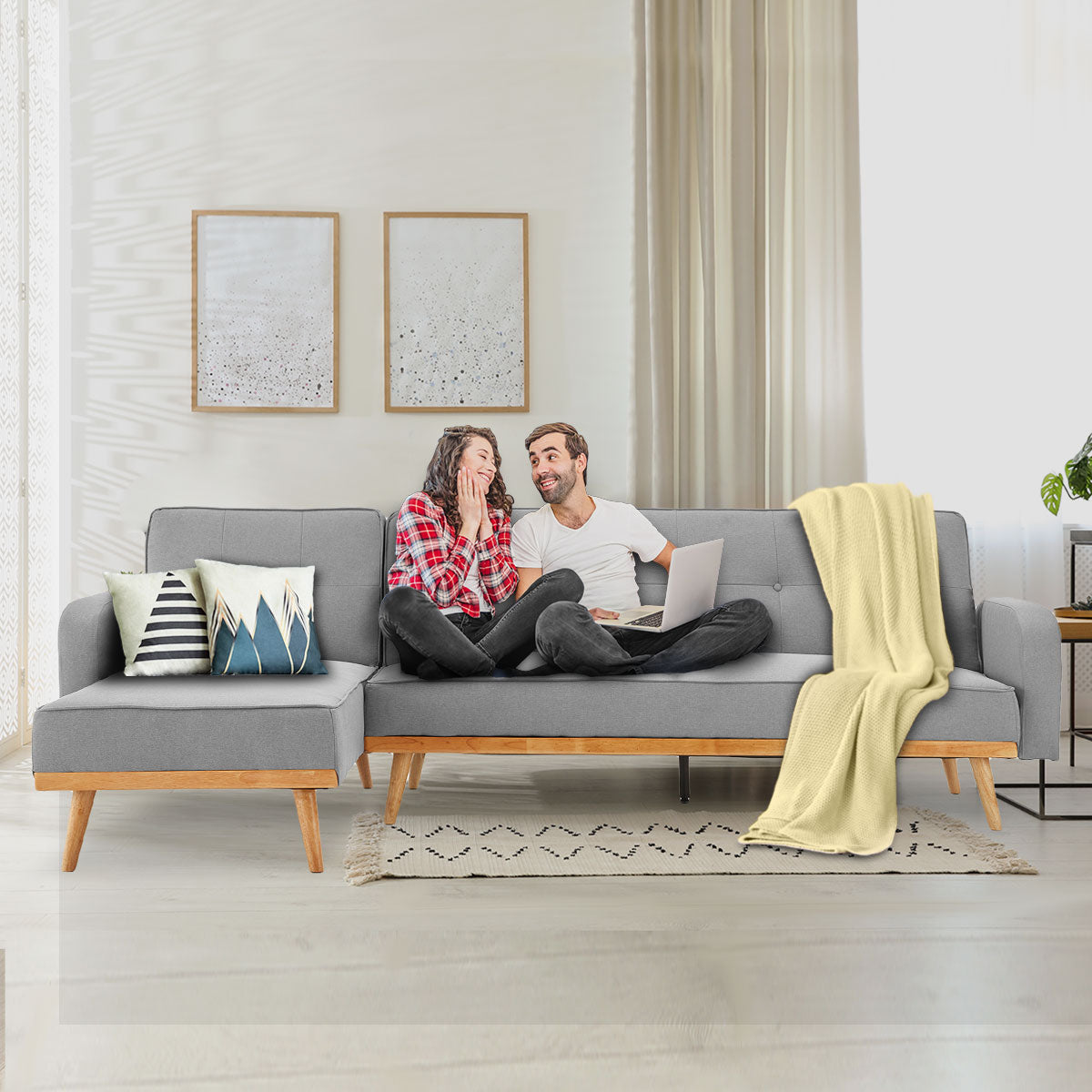 Sarantino 3-Seater Corner Sofa Bed - Light Grey