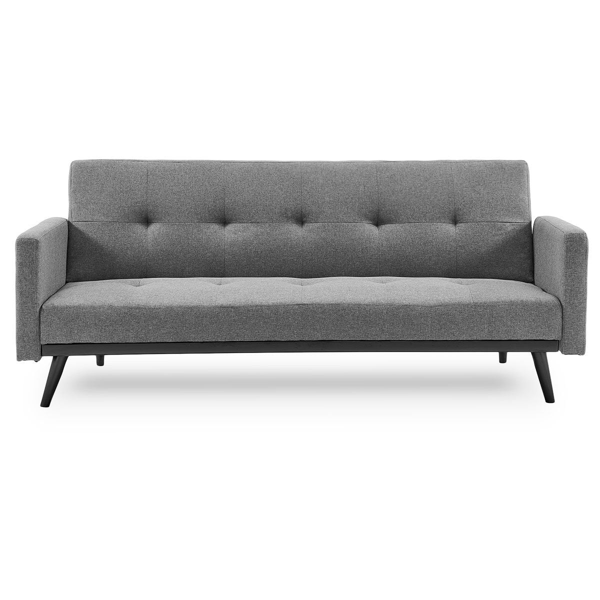 Campello light grey faux linen sofa bed in a modern living room
