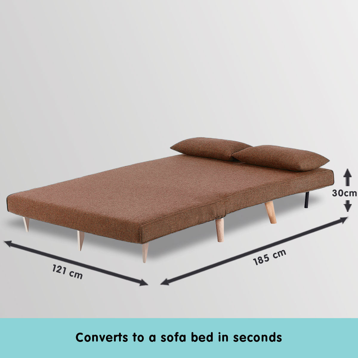Sarantino 2-Seater Adjustable Sofa Bed - Brown