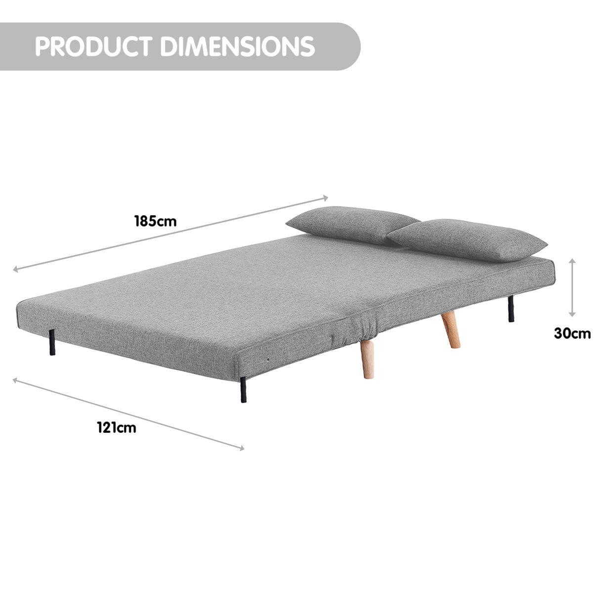 Sarantino Grey 2-Seater Adjustable Sofa Bed