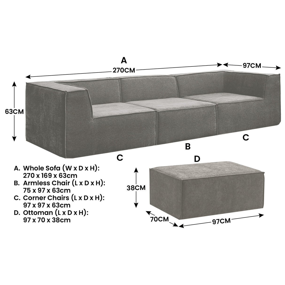 Polop 3 Seater Modular Sofa