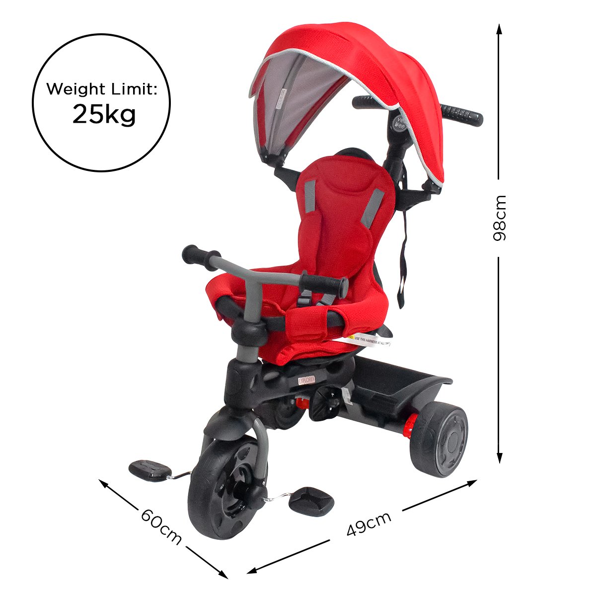 3 Stage Convertible Toddler Trike with Canopy, Red