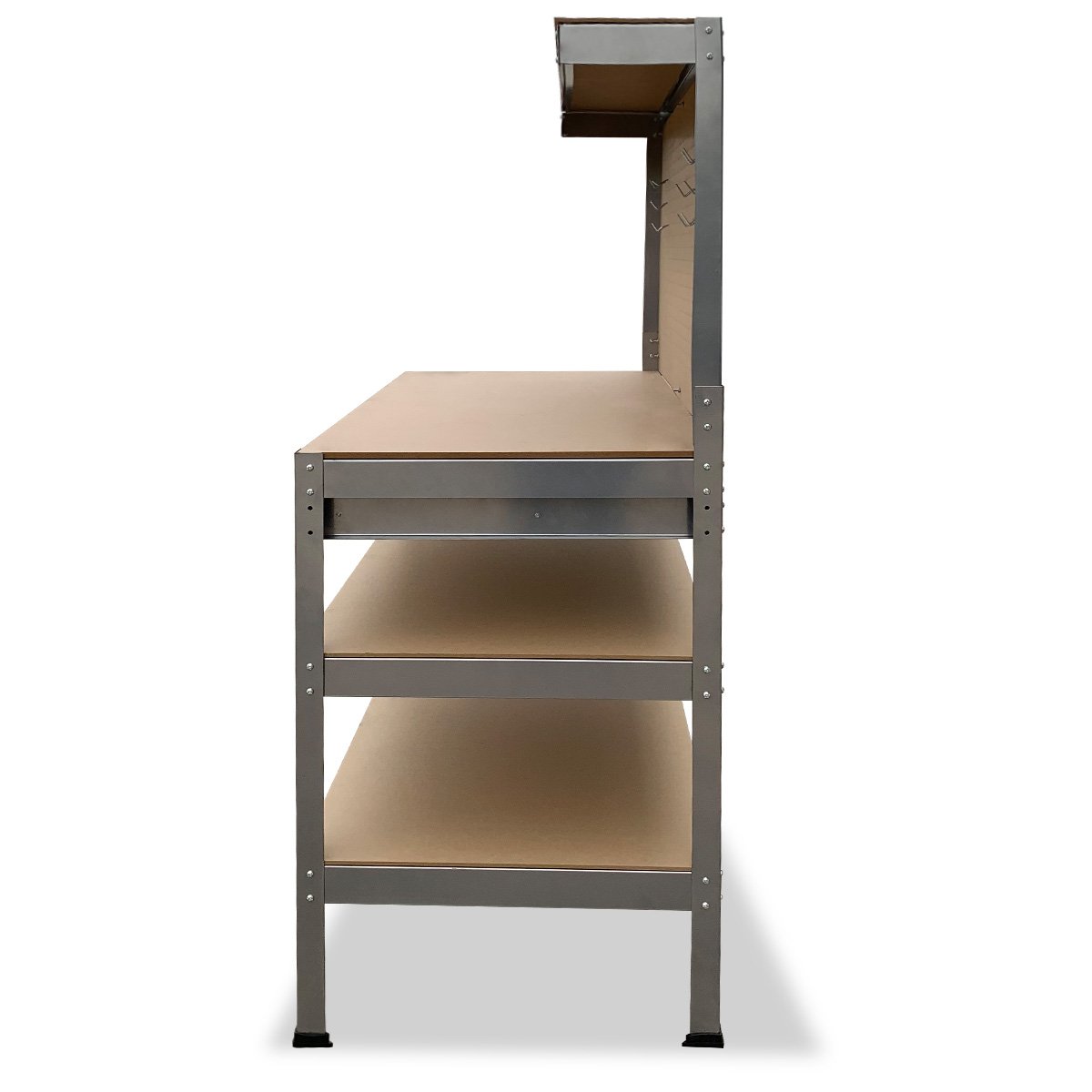 Workbench with Pegboard and Drawer, 120cm Silver