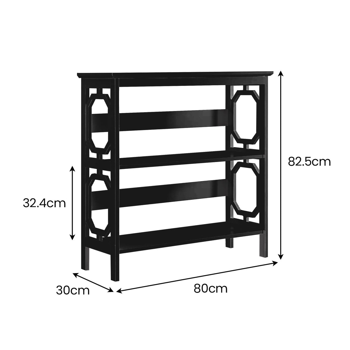Sarantino Laurel Black 3-Tier Bookshelf