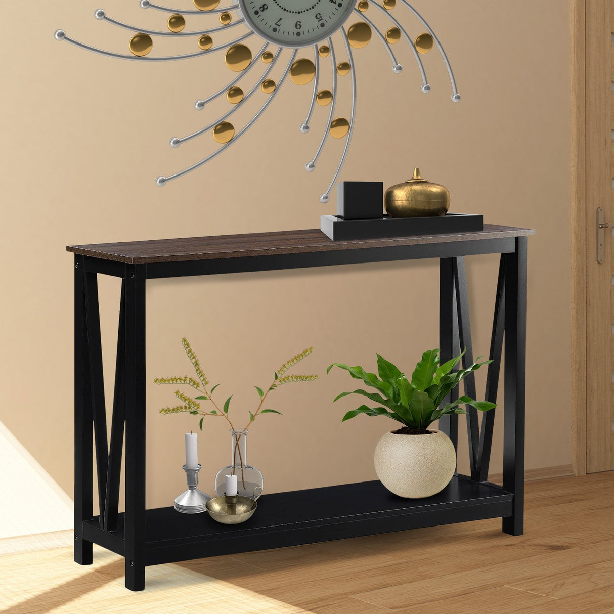 Sarantino Cielo Dark Walnut 2-Tier Console Table