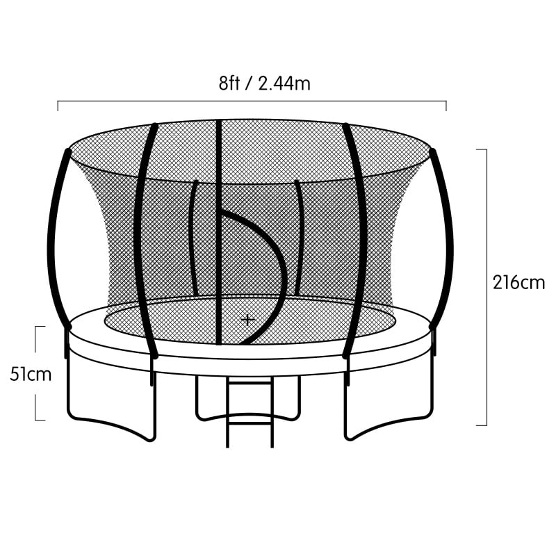 Statue Bay Kids Round Trampoline with Rainbow Pad, Basketball Set and Enclosure, 8ft