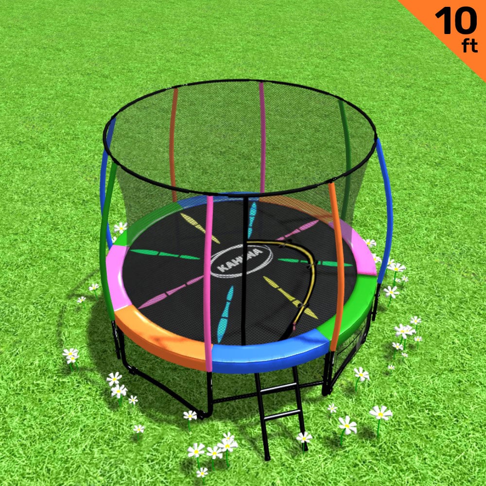 Bangalee Round Trampoline with Rainbow Pad, Enclosure and Ladder, 10ft